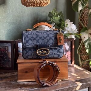 Coach Riley Top Handle 22 in Signature Chambray